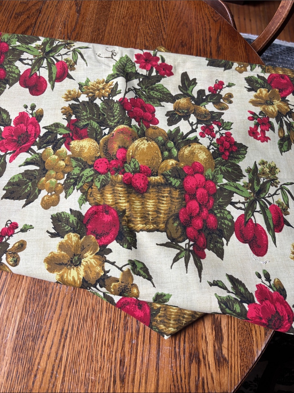 Vintage Fruit Basket Floral House and Home Fabric- Red, Gold, Green on Yellow